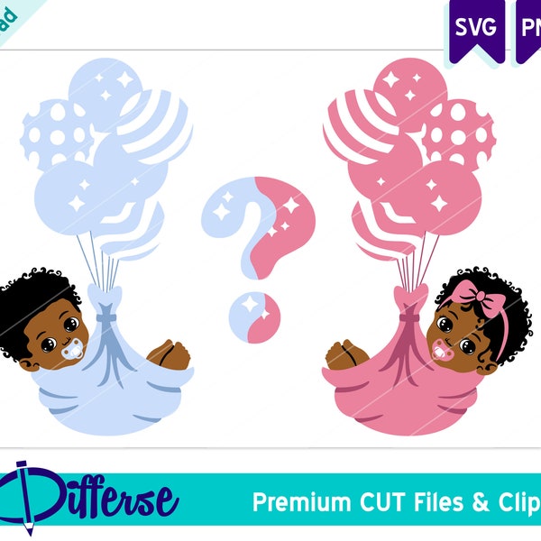 Gender Reveal SVG | SVG Cut File & PNG | African American Gender Reveal | Black Gender Reveal Babies | Baby Shower svg | Gender Announcement