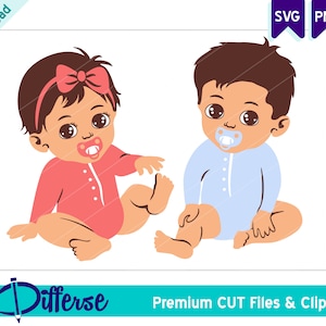 Bebés gemelos SVG / Archivo de corte SVG y PNG / Hermano y hermana gemelos / Bebé niña png / Recién nacido svg / Gemelos svg / Bebé niño clipart