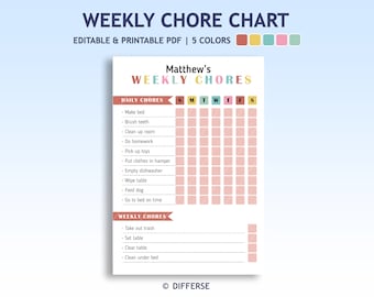 Editable Chore Chart For Kids | Daily Chore Chart | Weekly Chore Chart | Printable Chore Chart |  | Responsibility Chart | Kids Chores PDF