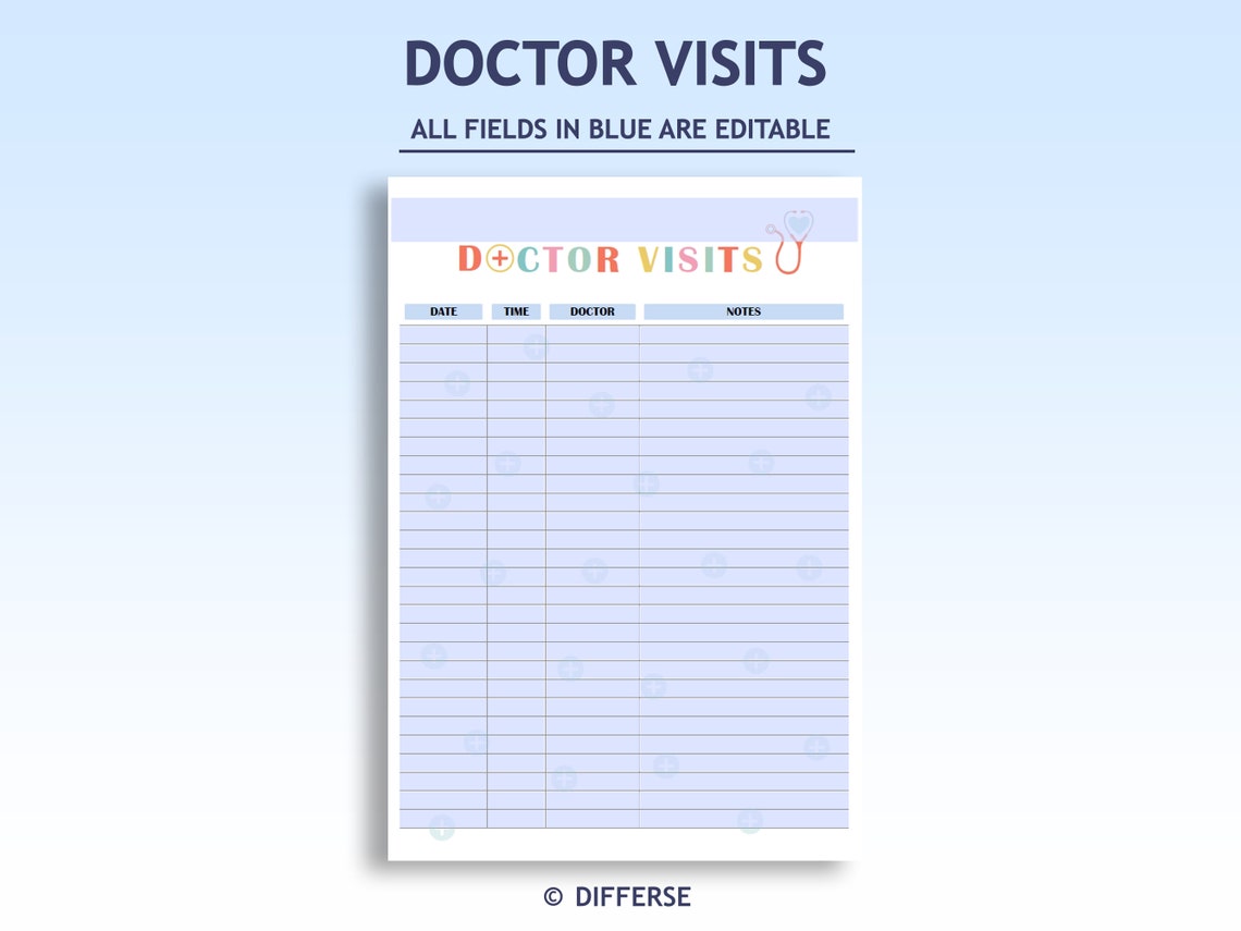 Kids Doctor Visits Template | Doctor Visit Notes | Doctor Tracker ...