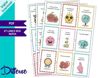 Lunch Box Notizen für Kinder | Lunch Box Karten | Mittagessen Notizen für Kinder | Hinweise für Kinder | Kids Lunchbox Notizzettel | Motivierende Notizen | Süße Noten