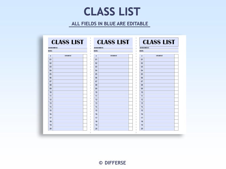 Editable Class List Template | Class List Checklist | Attendance ...