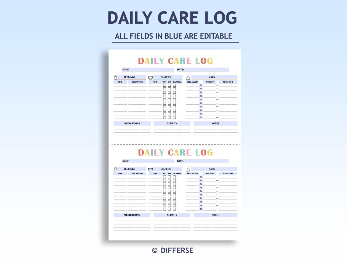 Daily Care Log | Baby Daily Log | Infant Care Log | Baby Daily Report ...