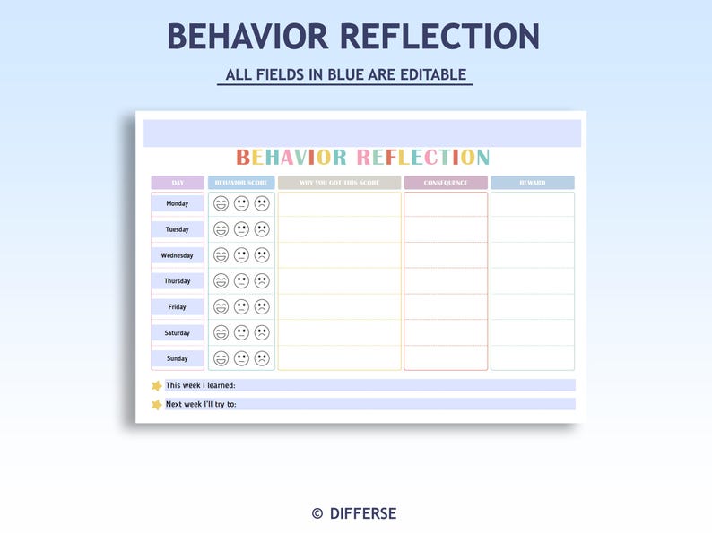 Behavior Reflection Chart | Behavior Chart | Think Sheet | Self ...