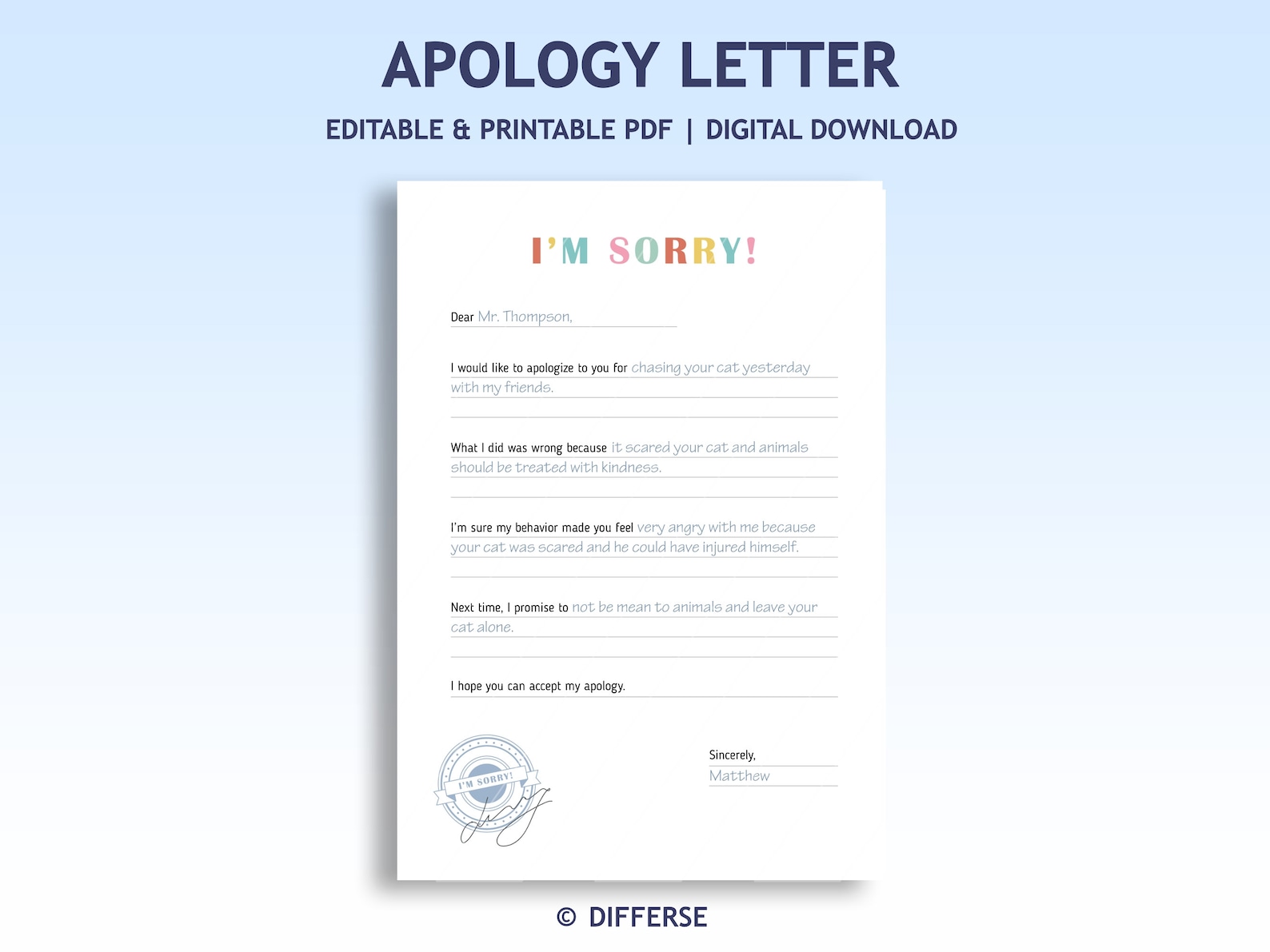 Kids Apology Letter Letter of Apology Apology Template Apology