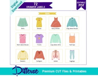 Kids Drawer Labels | Kids Dresser Labels | Kids Clothing Labels | Kids Organization Labels | Closet Labels | Editable Drawer Labels for Kids