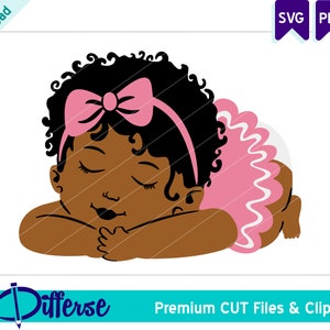Cute Black Baby Girl Sleeping | SVG Cut File & PNG | African American Girl SVG | Princess svg | Baby Shower png | Afro Princess svg