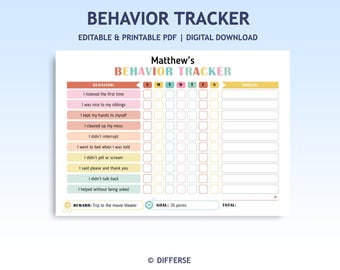Registro de comportamiento / Tabla de comportamiento / Lista de verificación del comportamiento infantil / Comportamiento diario / Tabla de recompensas / Tabla de buen comportamiento / Comportamiento positivo