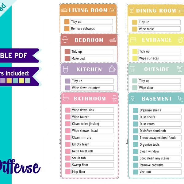 Editable Kids Cleaning Cards | Printable Cleaning Cards | Cleaning Template | Cleaning Planner | Master Cleaning Checklist | House Cleaning