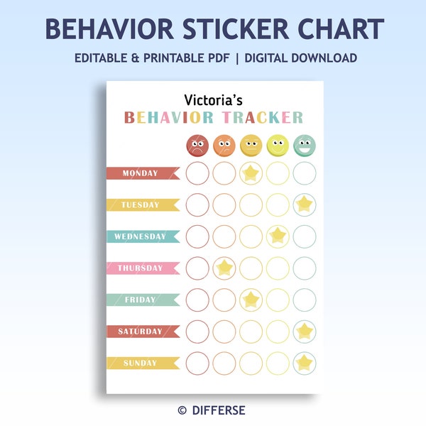 Behavior Sticker Chart | Behavior Tracker | Behavior Chart For Kids | Kids Behavior Chart | Behavior Reward Chart | Good Behavior Chart