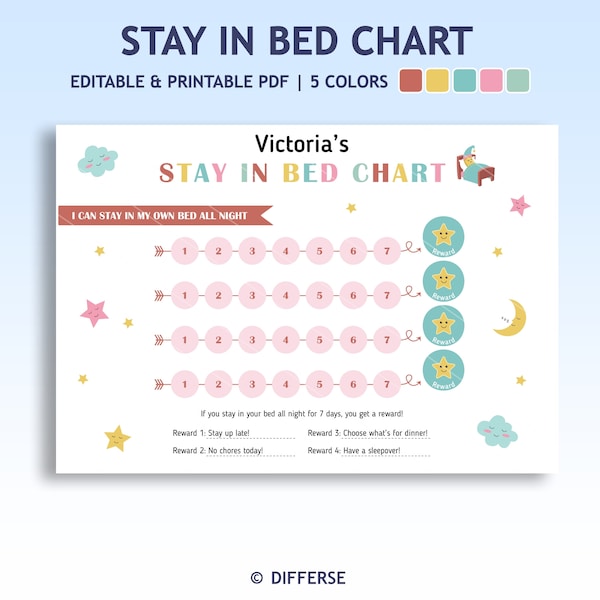 Bleib im Bett Belohnungsdiagramm | Gute-Nacht-Chart | Bleiben Sie im Bett Diagramm Belohnungstabelle | Schlaftabelle für Kinder | Schlaf-Chart Kleinkinder