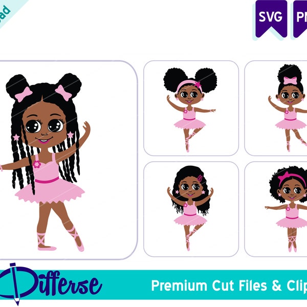 Set of 5 African American Ballerinas | SVG Cut File & PNG | Black Ballerina SVG | Ballerina png | Dancer clipart | Balet Digital Download