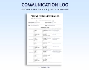 Parent Communication Log | Teacher Communication | Parent Teacher Contact | Editable Contact Record Sheet | Communication Tracker Printable
