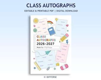 Class Autographs Coloring Page | Classroom Keepsake | Student Autograph Sheet | Classmate Signature Activity | End of Year