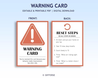 Warning Card | Behavior Cards | Classroom Rules | Behavior Management | Calm Down Cards | Behavior Support | Self–Regulation | Time-out Card