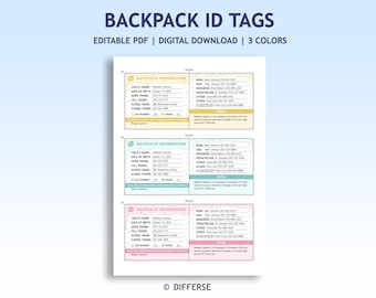 Bearbeitbarer Rucksack-ID-Tag | Kinderausweis | Notfall-Karte | Allergiker Anhänger | Kinder Ausweis | ICE Karte | Notfallkontaktkarte