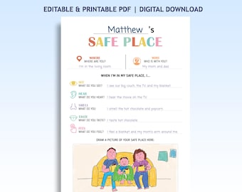 Kids Safe Place Worksheet | My Safe Space | Therapy Worksheet | Anxiety Help | Safe Place Sign | Mental Health Printable