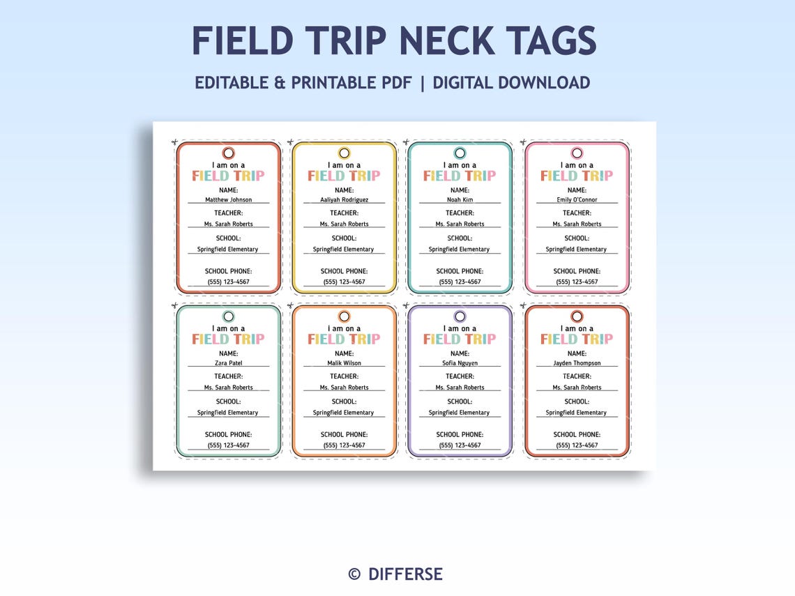 Field Trip Name Tags | Field Trip Neck Tags | Necklace Tags | School ...