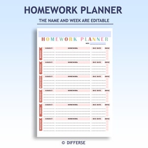 Printable Homework Planner Homework Chart Homework Tracker Printable Homework Planner Homework Chart Homework Tracker