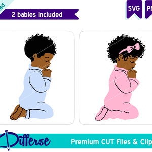 Black Baby Boy and Baby Girl Praying | SVG Cut File & PNG | Christian Baby | Praying svg | Black Boy svg | Black Girl svg | African American