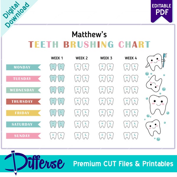 Teeth Brushing Chart | Brush Your Teeth | Tooth Chart | Brush Teeth Chart | Brushing Teeth | Tooth Brushing Chart | Teeth Brushing Reminder