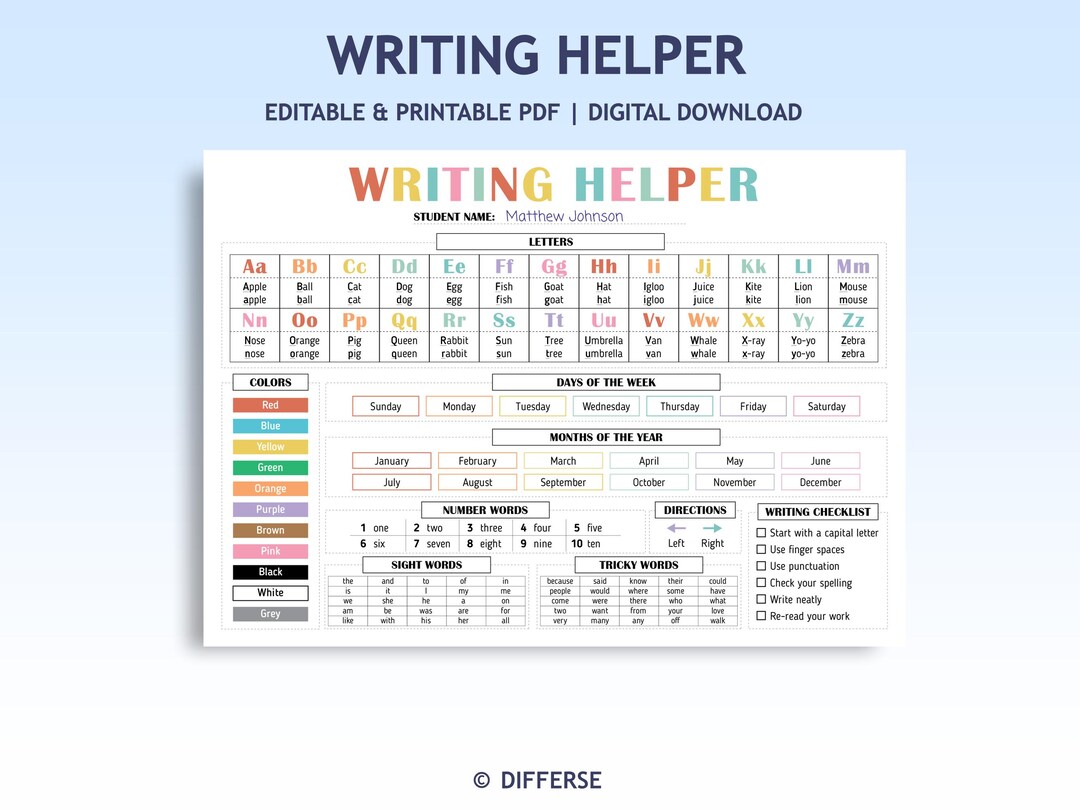 Printable Writing Helper Desk Mat | Literacy Mat | Writing Desk Tool ...