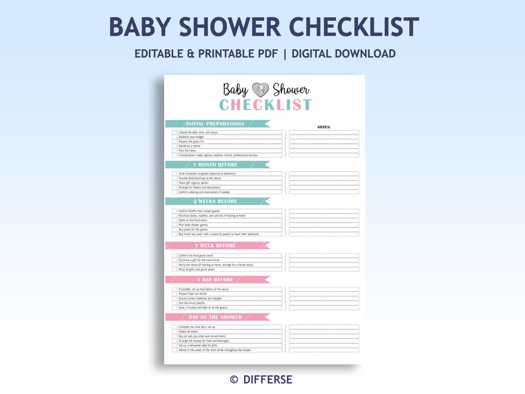 Baby Shower Checklist Baby Shower to Do List Baby Shower Planner Baby