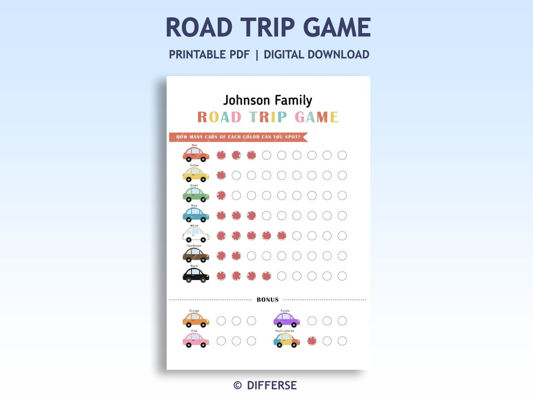 Printable Road Trip Game | Car Games | Counting Colored Cars | Car