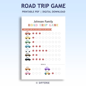Printable Road Trip Game | Car Games | Counting Colored Cars | Car Color Search | Road Trip Printable | Travel Game | Kids Activity