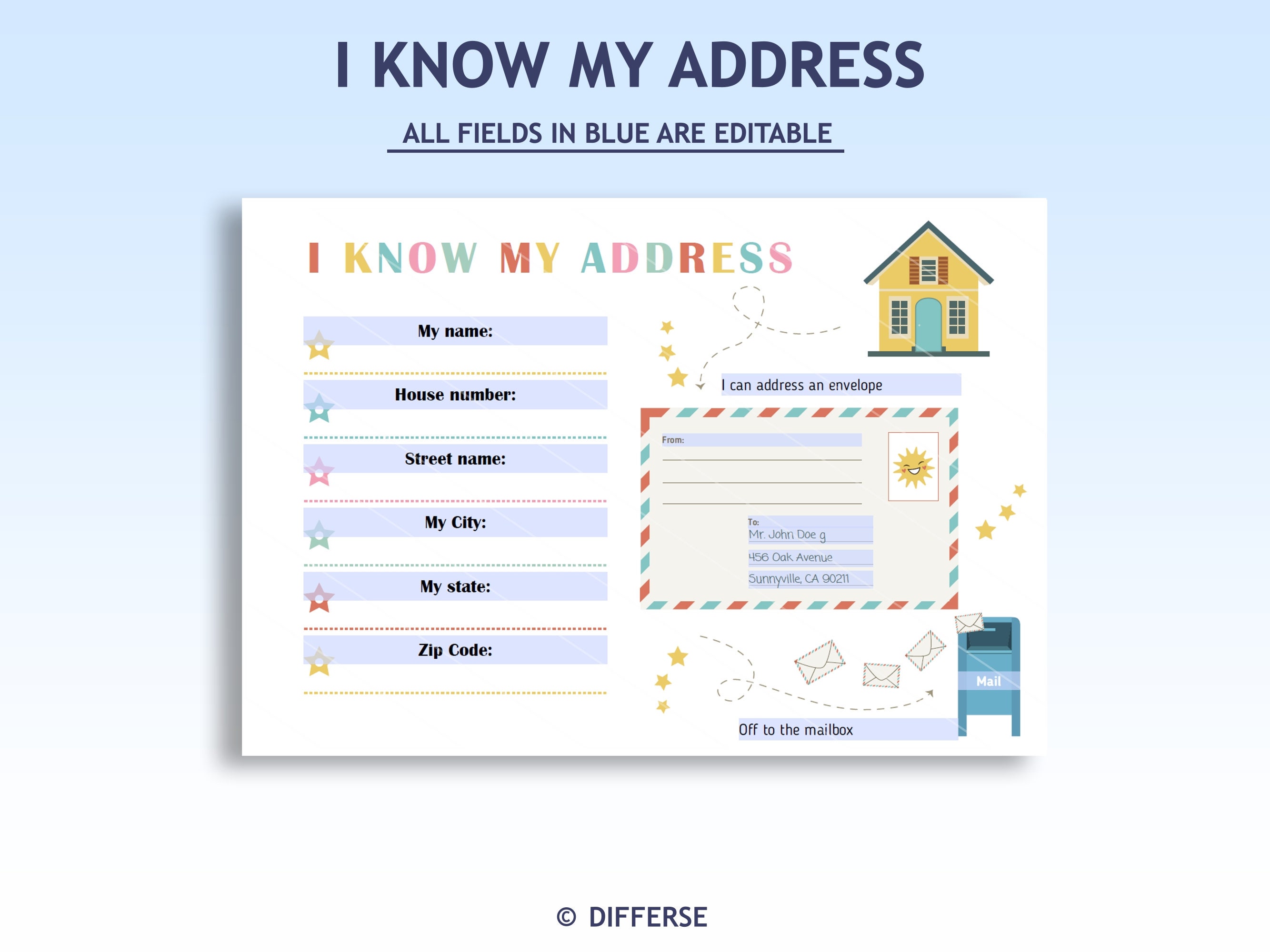I Know My Address Printable | Learn Address | Kids Address Worksheet ...