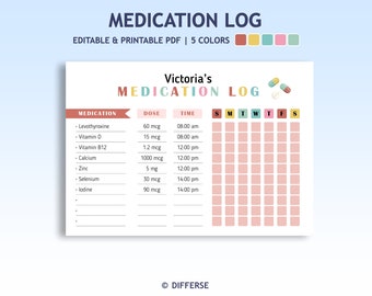 Daily Medication Log | Medication Tracker | Supplement Tracker | Medication Schedule | Medication List | Medication Checklist | Pill Chart