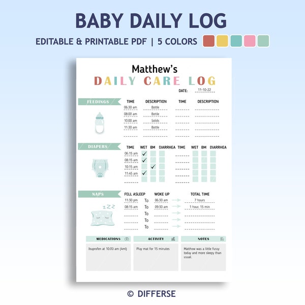 Printable Baby Daily Chart Etsy