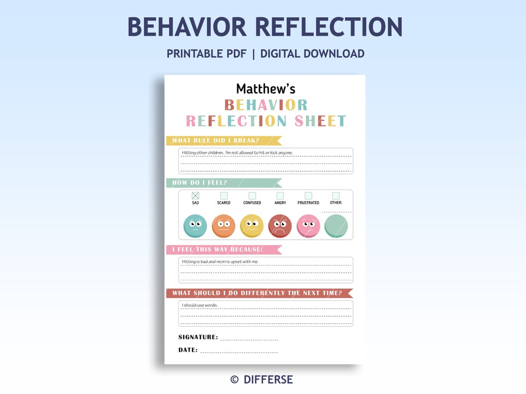Behavior Reflection Sheet | Think Sheet | Reflection Journal | Behavior ...