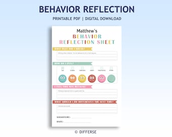 Verhaltensreflexionsblatt | Denke Blatt | Reflection Journal | Verhaltensanalytik | Selbstreflexion | Verhaltenstabelle | Bad Behaviour Form