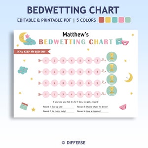 Tabla editable para niños sobre la enuresis / Entrenamiento para ir al baño / Tabla de entrenamiento para ir al baño / Tabla de recompensas / Tabla imprimible para ir al baño / Entrenamiento para la enuresis