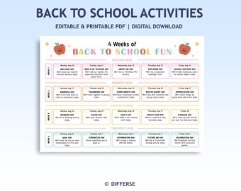 Back to School Activities | 4 Weeks of Back to School Fun | First Month of School Planner | Classroom Community Activities Schedule