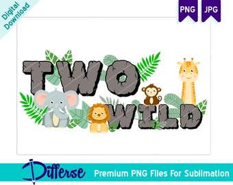 Zwei Wilde PNG | Dschungel PNG | Safari PNG | Baby-Tiere | png Für Sublimation | Zweiter Geburtstag png | Digitaler Download | png für Kinder T-Shirt