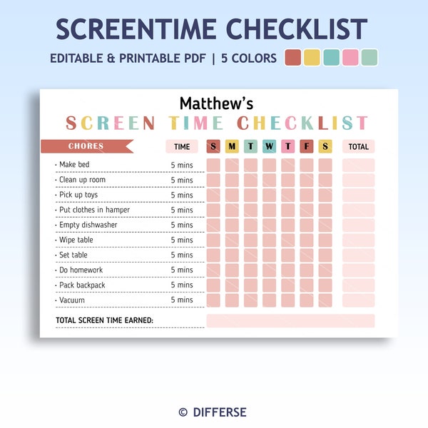 Screen Time Checklist | Screen Time Chart | Screen Time Tracker | Chore Chart | Incentive Chart | Screen Time Chores | Screen Time Rules