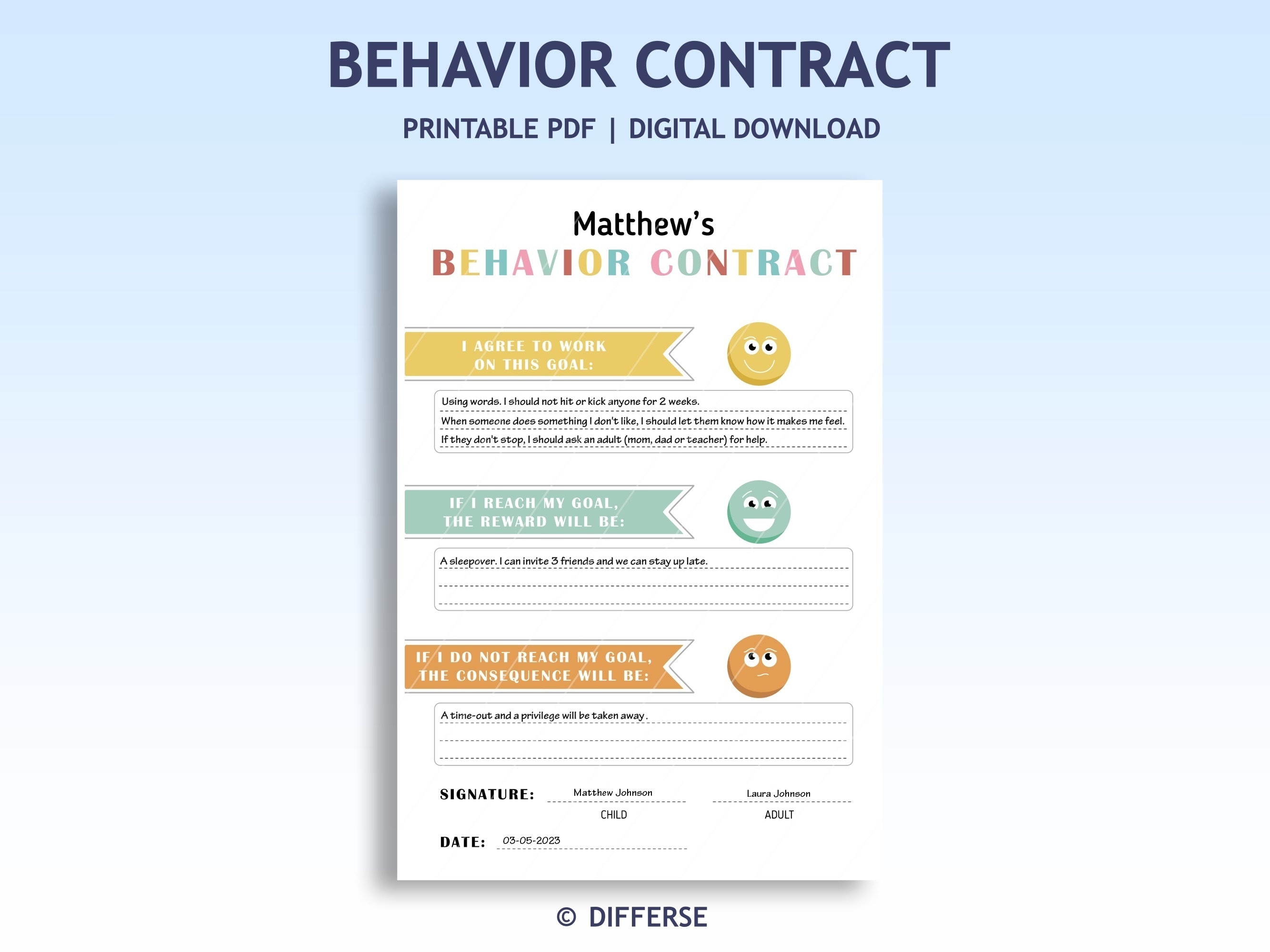 Kids Behavior Contact | Classroom Contract | Kids Behavior Goals ...