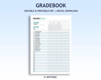 Gradebook | Homeschool Gradebook | Teacher Gradebook | Grade Tacker | Student Grade Tracking |  Student Progress Tracker | Grade Sheet