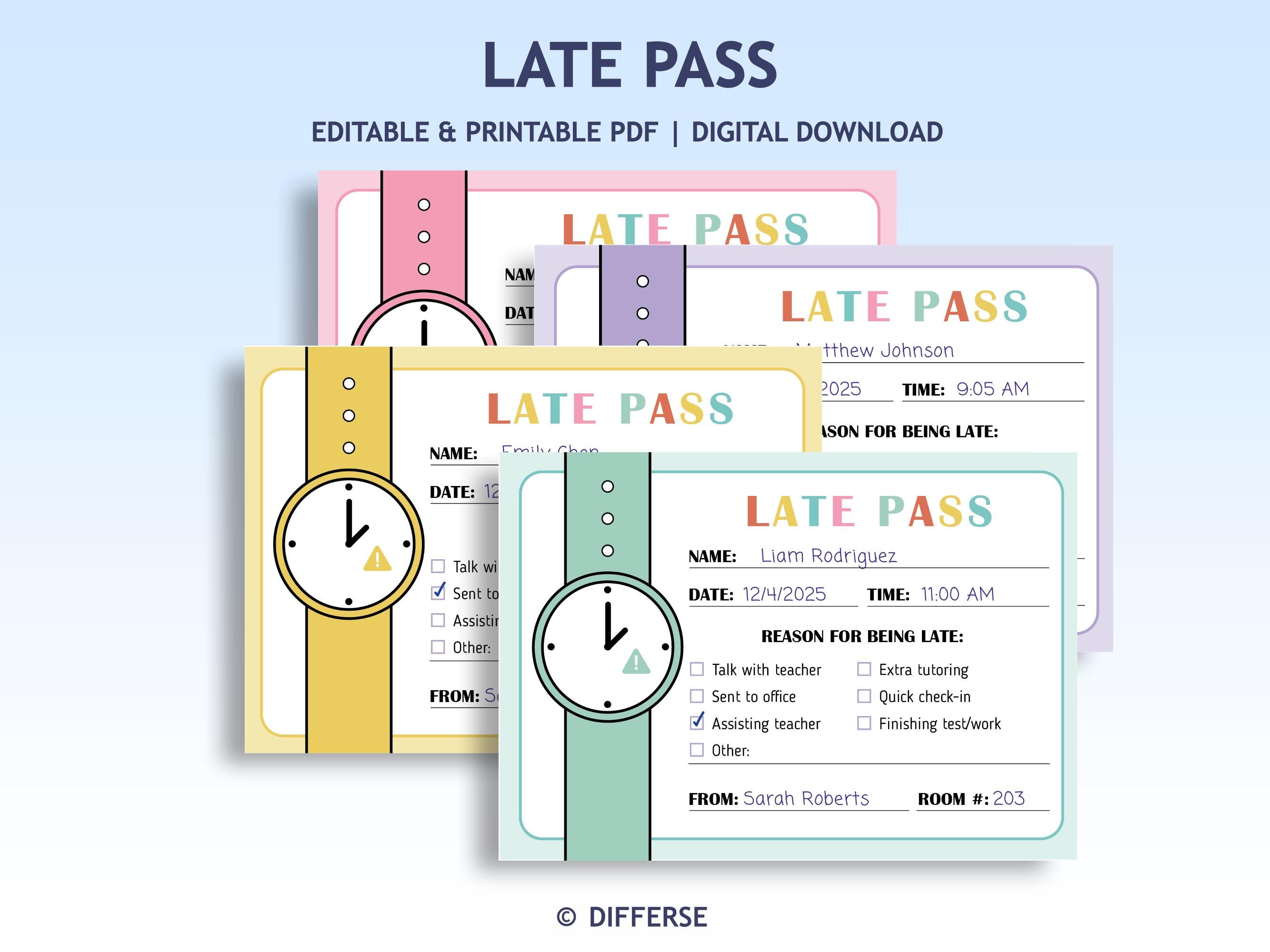 Classroom Late Passes | Teacher Student Late Pass | Tardy Pass | School ...