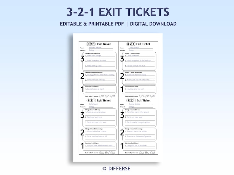 3 2 1 Exit Ticket | Exit Ticket Template | Exit Slips | Student ...