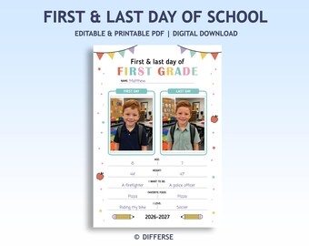First and Last Day of First Grade Picture | 1st Grade School Picture | First Day of School Memory | First Day Sign | Student Photo Keepsake