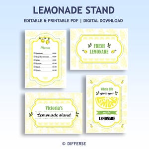 Lemonade Stand Kit for Kids | Printable Lemonade Stand Menu | Lemonade Stand Template | Kids Summer Activity | DIY Lemonade Stand