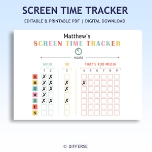 Screen Time Tracker | Screen Time Chart | Screen Time Schedule | Screen Time Rules | Screen Time Planner | Reduce Screen Time