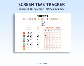 Screen Time Tracker | Screen Time Chart | Screen Time Schedule | Screen Time Rules | Screen Time Planner | Reduce Screen Time