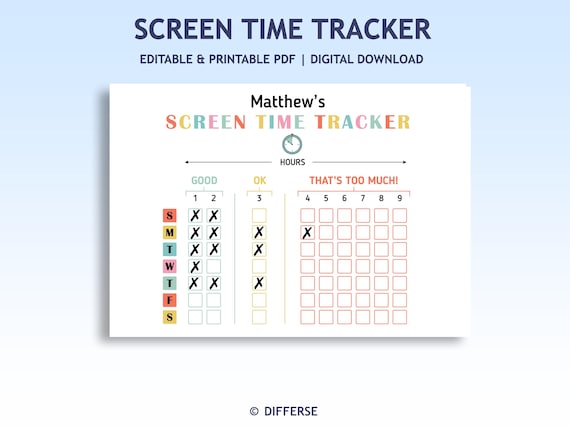 Screen Time Tracker | Screen Time Chart | Screen Time Schedule | Screen Time Rules | Screen Time Planner | Reduce Screen Time