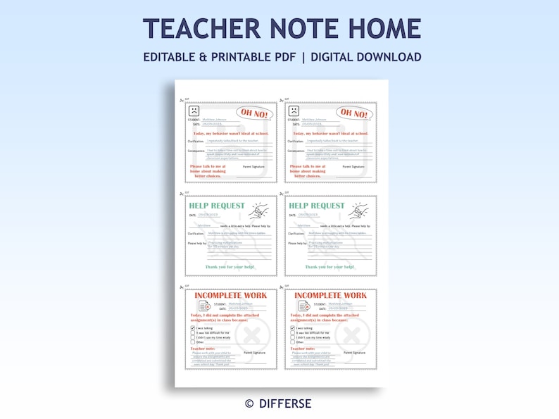 Teacher Note Home | Teacher Mail | Teacher Behavior Notes | School Note ...