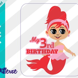 Menina de aniversário de sereia fofa | Arquivo de corte SVG e PNG | Meu terceiro aniversário | Clipart de aniversário de sereia | Bebê Princesa Vetor | Download Digital