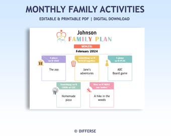 Gezinsactiviteitenplanner | Gezinsactiviteiten | Maandelijkse gezinsplanner | Familiekalender | Leuke gezinsactiviteiten | Gezinsplanner